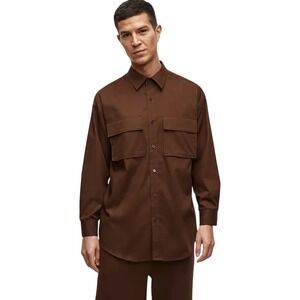 Mode of One Men's Long-Sleeve Button-Front Utility Shirt Dark Walnut L